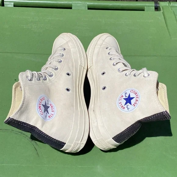 Converse Comme des Garçon Play Cream High-Top Canvas Sneakers Men’s 7 Women’s 9 - Picture 5 of 9